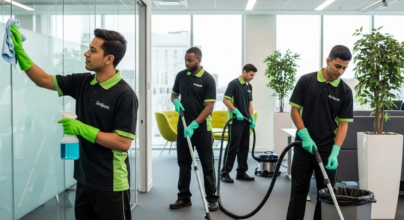 Eco Spark Facility Services cleaner preparing equipment for a commercial clean in Wagga Wagga
